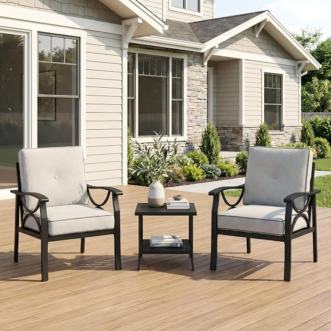 RoyalCraft Outdoor Patio Furniture Set, 3 Pieces Metal Patio Conversation Set - Image 7
