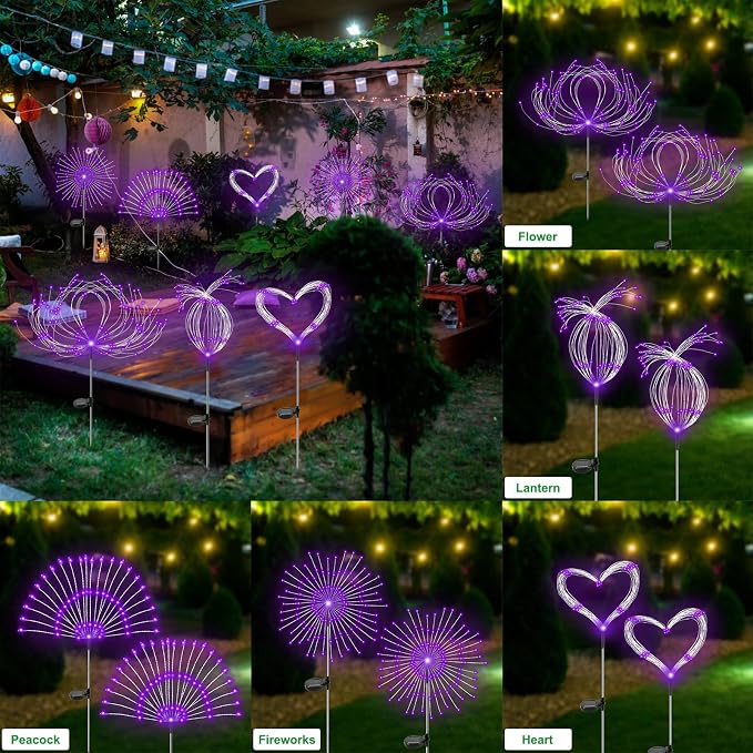 Solar Garden Lights Outdoor Waterproof, 2 Pack 120 LED Solar Firework Lights - Image 4