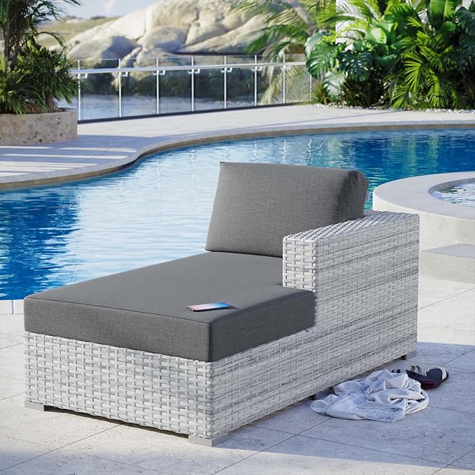 Modway Convene Wicker Rattan Outdoor Patio Right-Arm Chaise in Light Gray by Modway