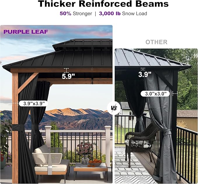 PURPLE LEAF 8' X 10' Hardtop Gazebo Outdoor Wood Grain Aluminum Frame - Image 2