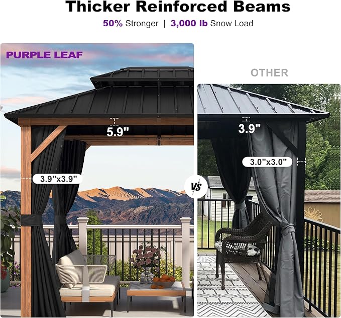 PURPLE LEAF 8' X 10' Hardtop Gazebo Outdoor Wood Grain Aluminum Frame - Image 3