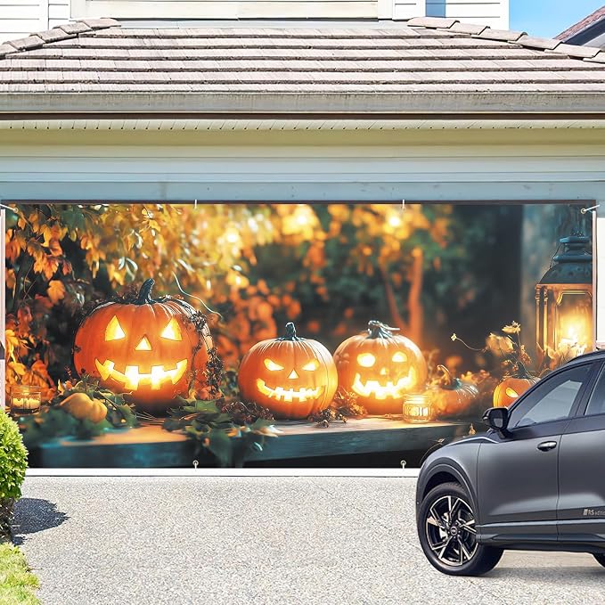 ANNA QUEEN Halloween Pumpkin Garage Door Banner 6 x 13FT, Glowing - Image 2