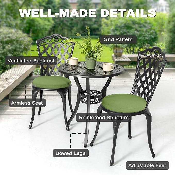 NUU GARDEN 3-Piece Patio Bistro Set Outdoor Cast Aluminum Bistro Table and - Image 5