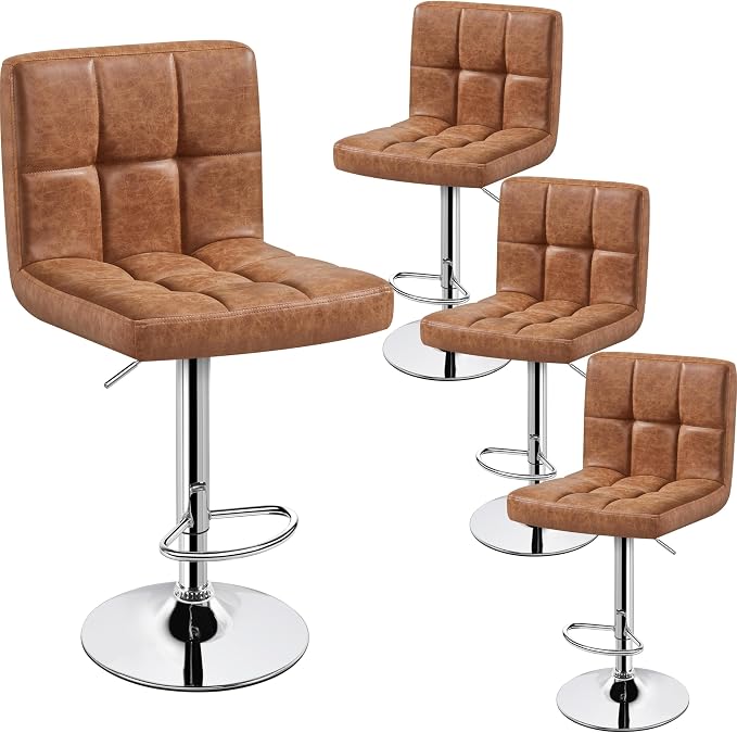 Yaheetech Bar Stools Set of 4, PU Leather Swivel Barstools, Height Adjustable by Yaheetech
