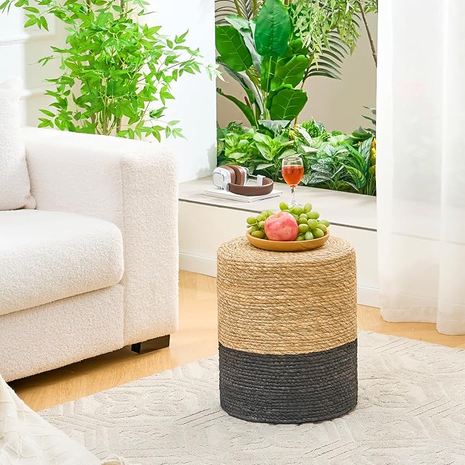 Wimarsbon Natural Seagrass Foot Stool, Hand Weaving Round Ottoman, - Image 7