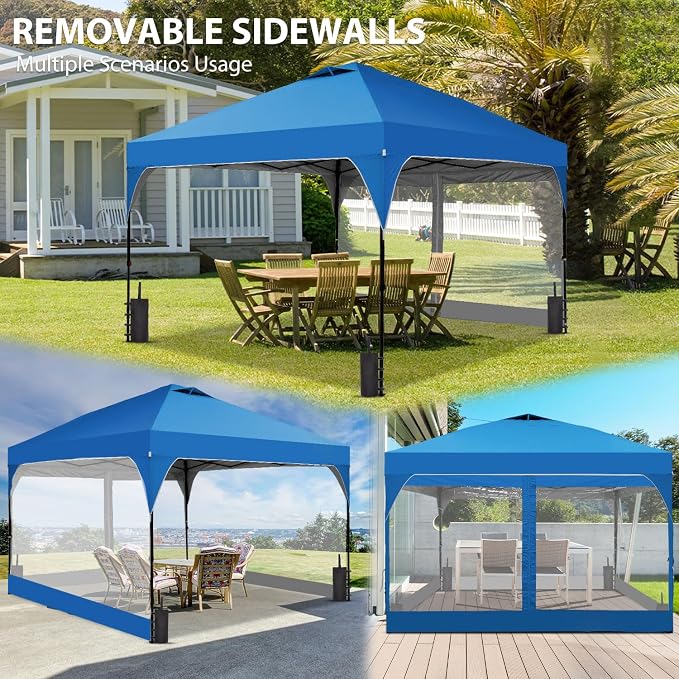 10x10 FT Pop Up Canopy with 4 Clear PVC Sidewalls, Instant 1-Button Push Canopy - Image 5