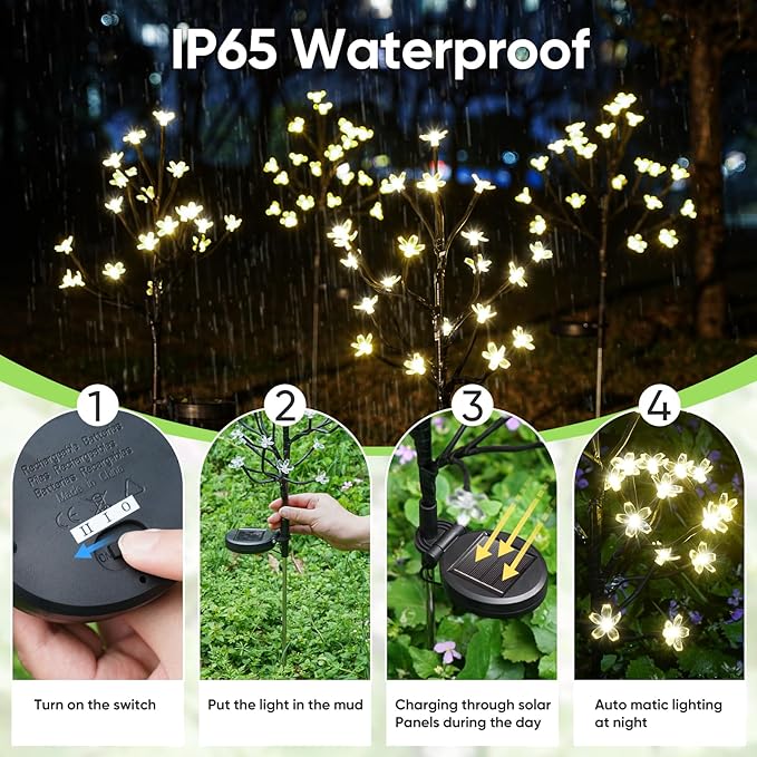 Solar Garden Lights Waterproof, Sola Lights Outdoor Decorative 4Pack, 80Led - Image 2