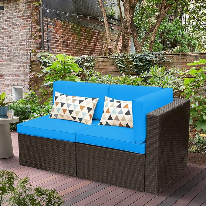 Devoko 2 Pieces Patio Furniture Sofa Sets Outdoor All Weather Sectional Corner - Image 2