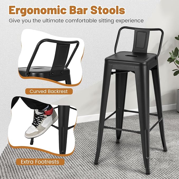 Giantex Metal Bar Stools Set of 4, Rubber Feet, Industrial Stackable Barstools - Image 6