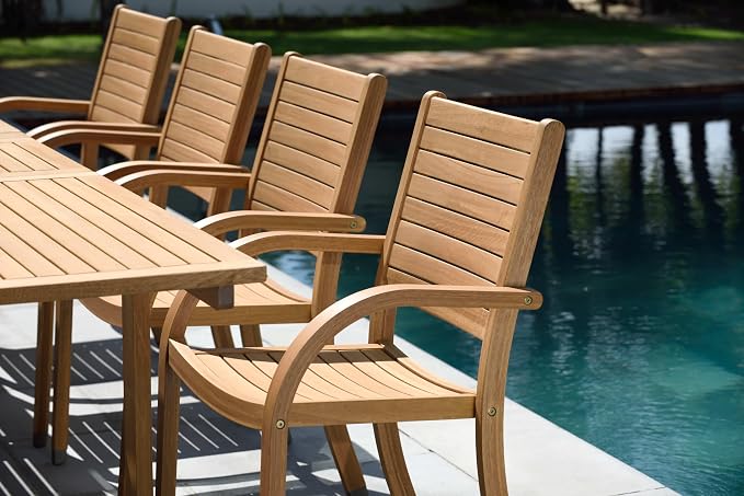 Amazonia Berlin 11-Piece Rectangular Extendable Patio Dining Set | Teak Finish - Image 14