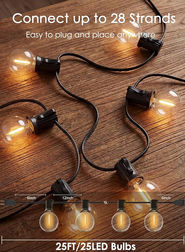 SUNSGNE G40 LED Globe Outdoor String Lights Waterproof Shatterproof, 25FT - Image 2