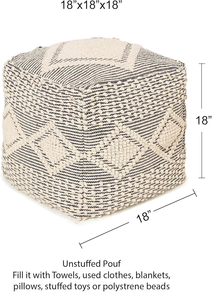REDEARTH · UNSTUFFED Square Pouf Ottoman Cover Textured Storage Boho Cube Poof - Image 3