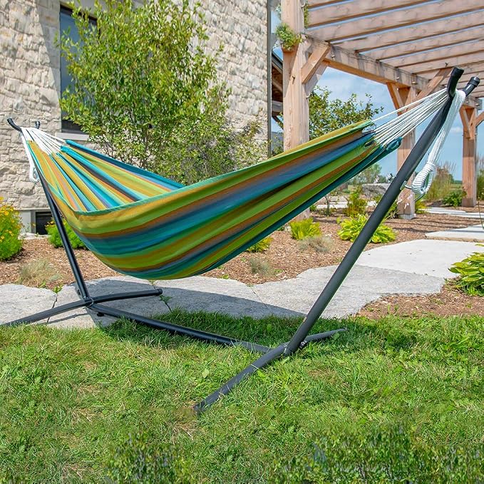 Vivere Brazilian Style Sunbrella Outdoor Double Hammock - Image 2