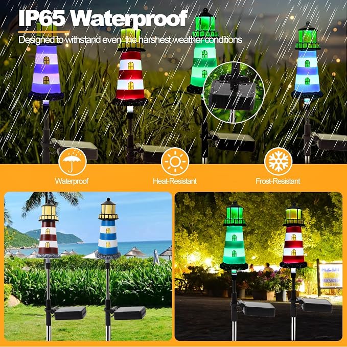 Lighthouse Outdoor Solar Lights, 2 Packs Outdoor Waterproof, Solar Trail Lights - Image 4