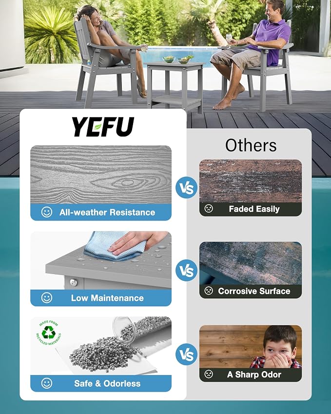 YEFU Outdoor Side Table for Patio: 16x16 in HIPS Small Square Outdoor End Table - Image 5