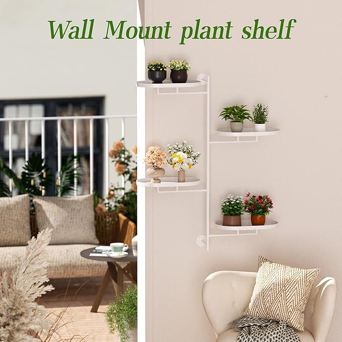 Window Rotating Plant Stand Shelf Indoor White Metal Floating Shelves 4-Tier - Image 7