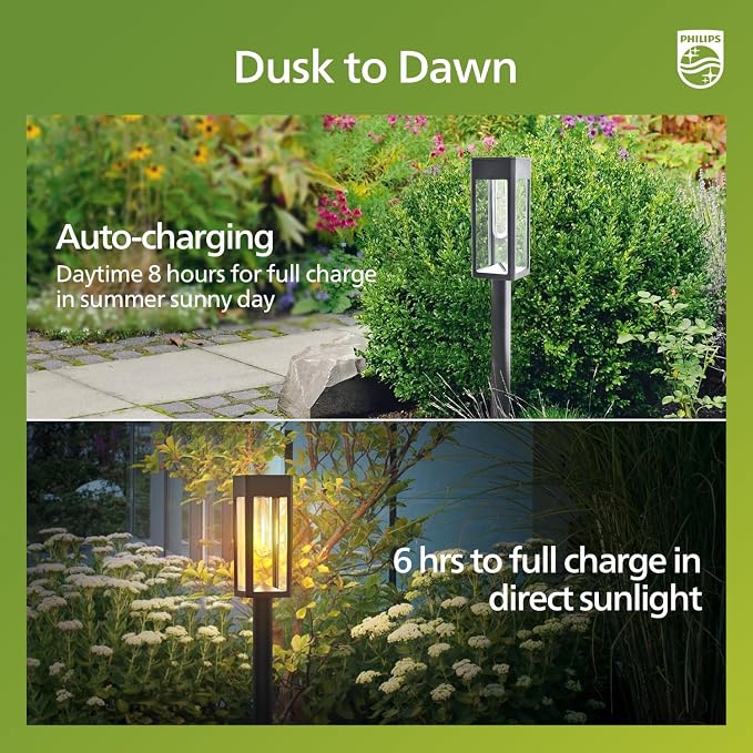 Philips 8 Packs Solar Pathway Lights Outdoor, Glass Metal Led Garden Landscape - Image 6