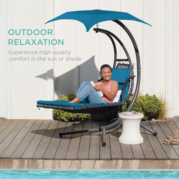 Best Choice Products Outdoor Hanging Curved Steel Chaise Lounge Chair Swing - Image 8