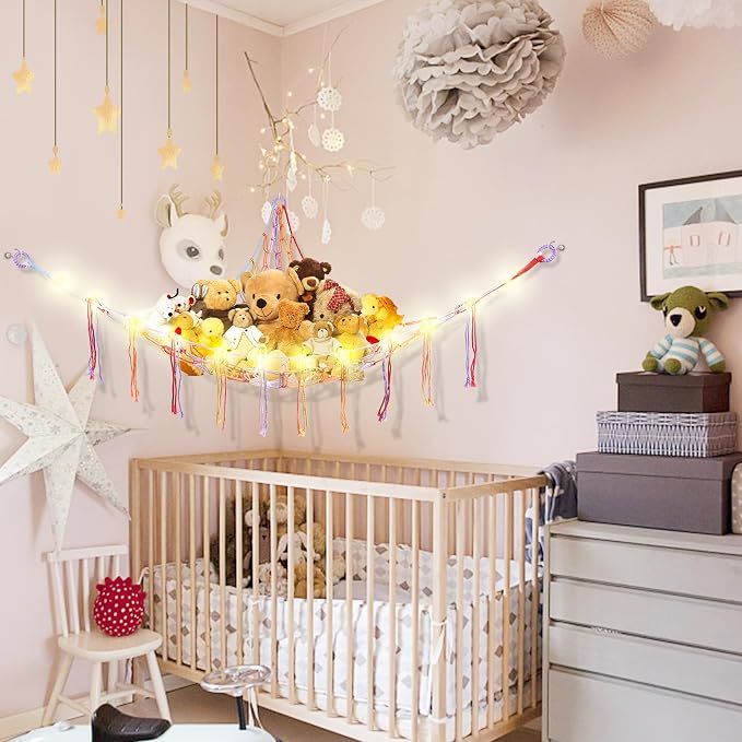 Stuffed Animal Hammock with LED Light, Large Stuffed Animals Storage Corner - Image 3