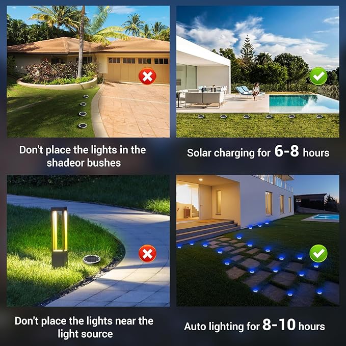 Peasur Mini Solar Ground Lights Outdoor, 4 Pack Flat Solar Powered Disc Lights - Image 7