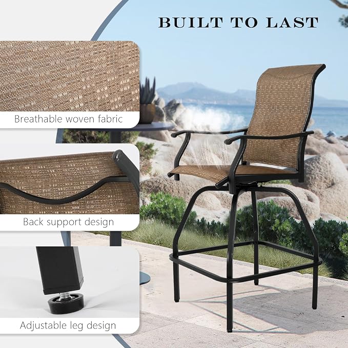 LEVELEVE Patio Bar Set 4pcs Swivel Bar Stools Outdoor Bistro Textilene - Image 7