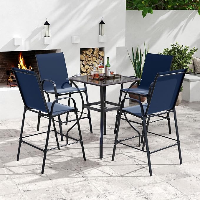 Tangkula Outdoor Bar Stools Set of 2, Enlarged Seat & Metal Frame, Tall Patio - Image 9