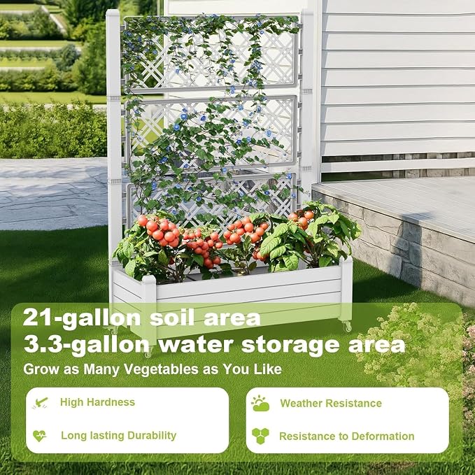 Raised Garden Bed with Trellis, 21 Gallon Self Watering Planter Box with - Image 7