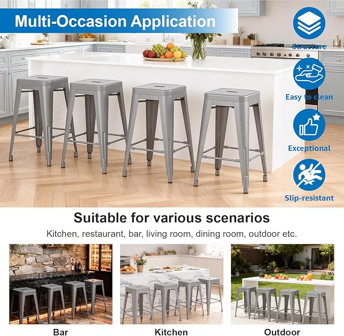Stackable Metal Bar Stool Backless Indoor-Outdoor Counter Stools Fullmetal - Image 4