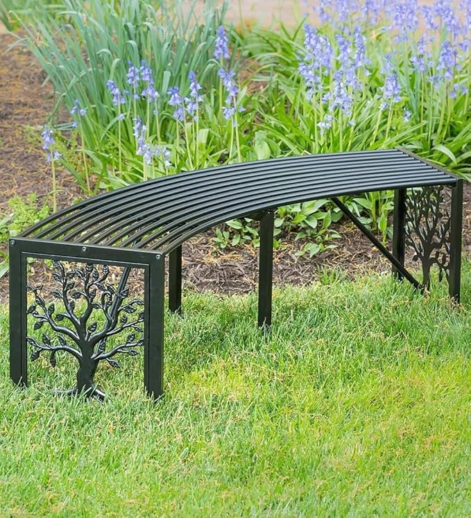 Plow & Hearth Tree of Life Outdoor Backless Curved Bench | Holds 300 lbs | - Image 2