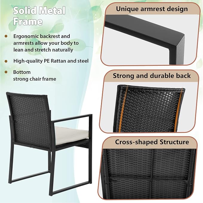FDW | 3-Piece Patio Furniture Set | Khaki |Outdoor Wicker Furniture - Image 4