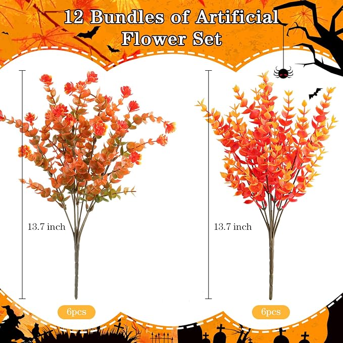 AGIRL 12 Bundles Artificial Fall Flowers Outdoor Indoor Decoration, No Fade - Image 2