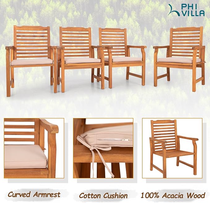 PHI VILLA 7 PCS Acacia Wood Outdoor Dining Set - Image 3