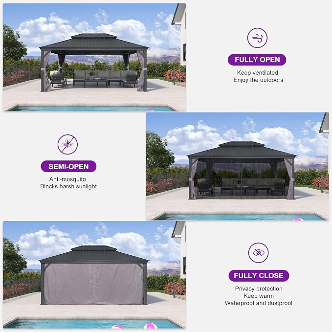 PURPLE LEAF 13' X 17' Hardtop Gazebo Aluminum Gazebo - Image 7