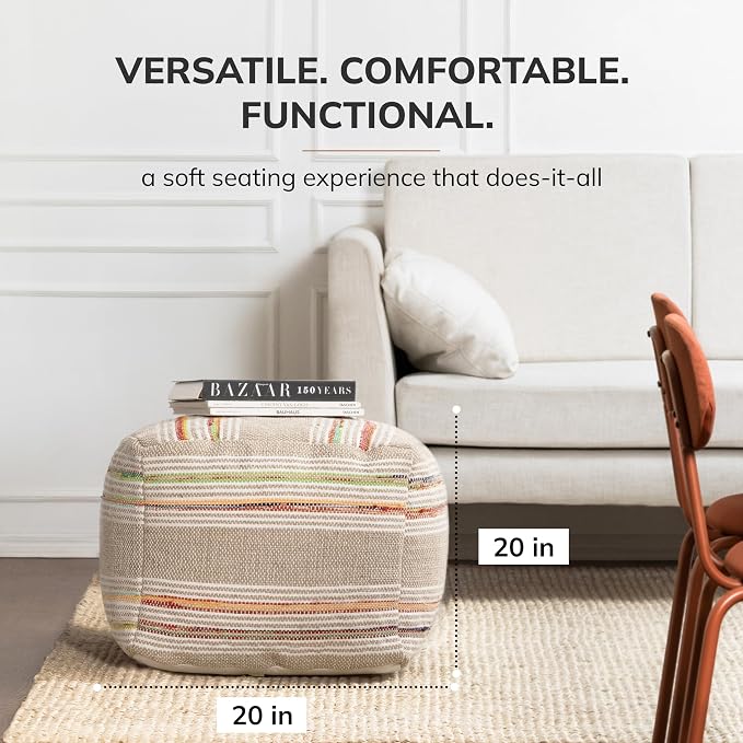 Anji Mountain Artisan Crafted Cotton Blend Pouf Ottoman | Versatile Floor - Image 5