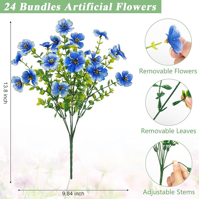 Bassion Artificial Flowers for Outdoors, 24 Bundles UV Resistant Fake Flowers - Image 3