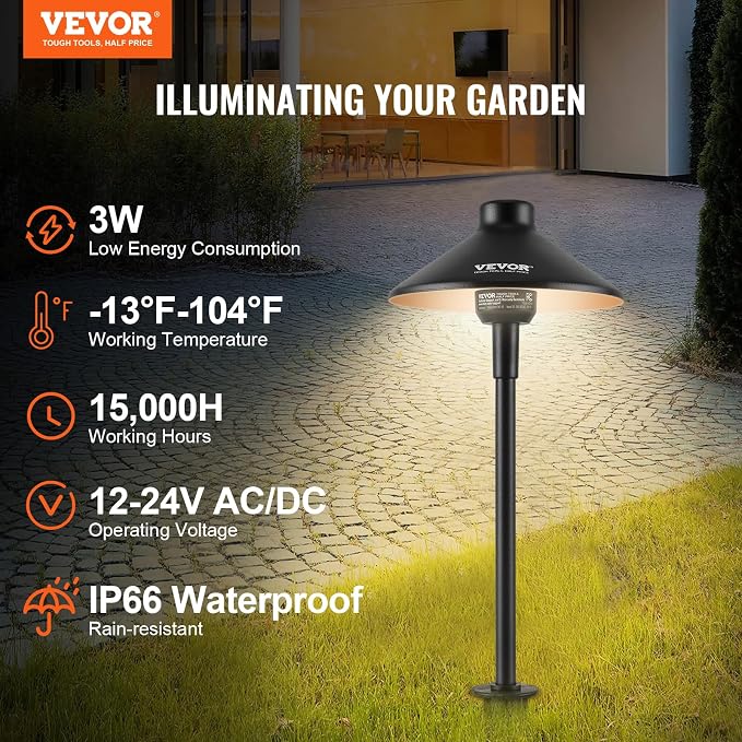 VEVOR 12 Pack Low Voltage Landscape Path Lights, 3W 210LM 12V-24VAC/DC Outdoor - Image 2