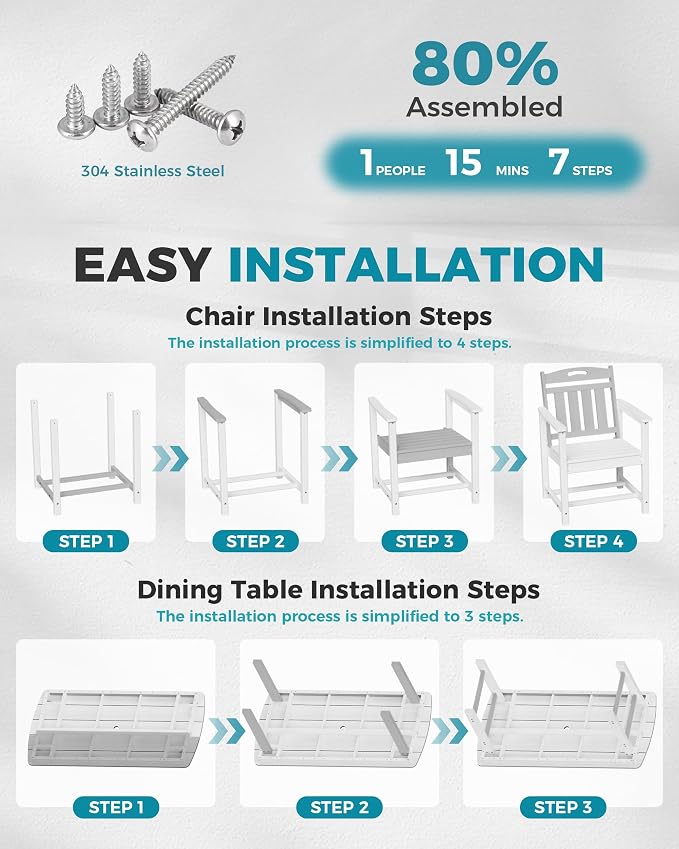 Ciokea HDPE Outdoor Dining Set, 5-Piece Patio Table and Chairs Set - Image 7