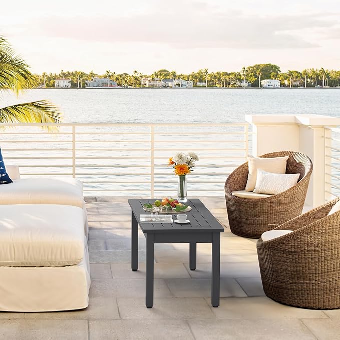 LUE BONA Outdoor Coffee Table Rectangle, HDPS Patio Coffee Tables - Image 2