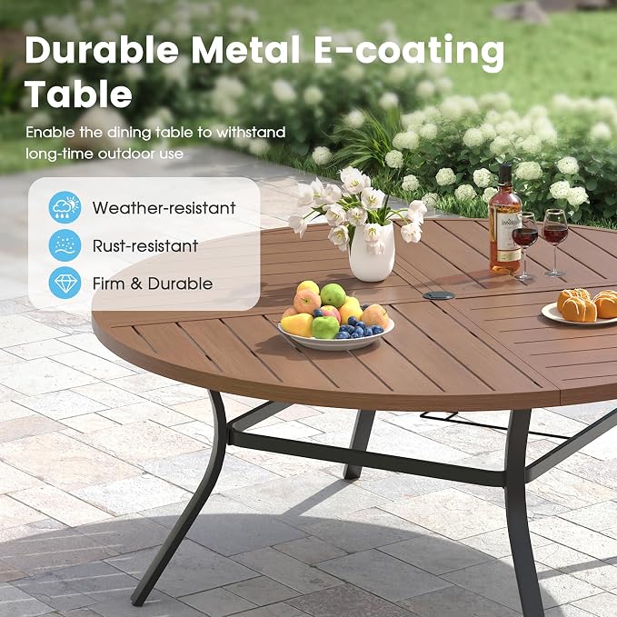 Patio Dining Table for 8-10, Round Metal Outdoor Table - Image 4