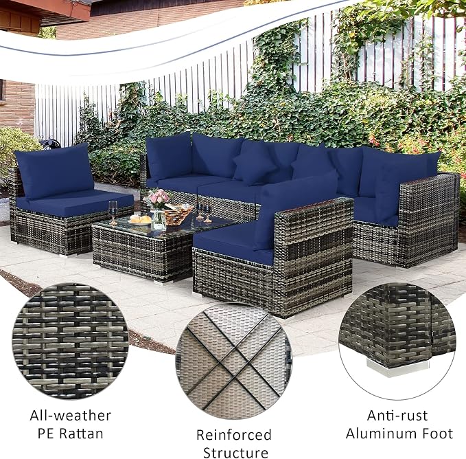 Tangkula 7 Pieces Wicker Patio Furniture Set, All-Weather Outdoor Rattan - Image 7