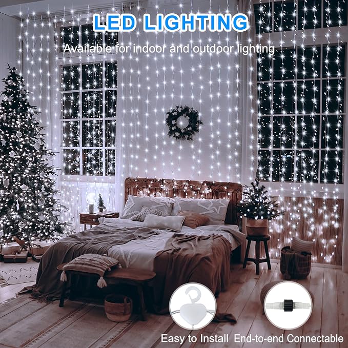 ZAIYW Dual Color Curtain Lights 20ftx10ft 600 LED Christmas Curtain Lights - Image 3