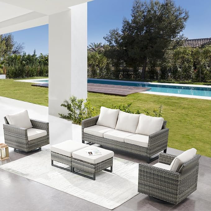 Belord Wicker Patio Furniture 5 Piece Outdoor Sofa Set, Oversize Outdoor Swivel - Image 2
