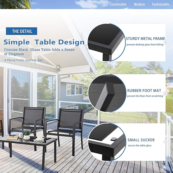 Vongrasig 4 Pieces Patio Furniture Sets, Outdoor Patio Conversation Sets - Image 5