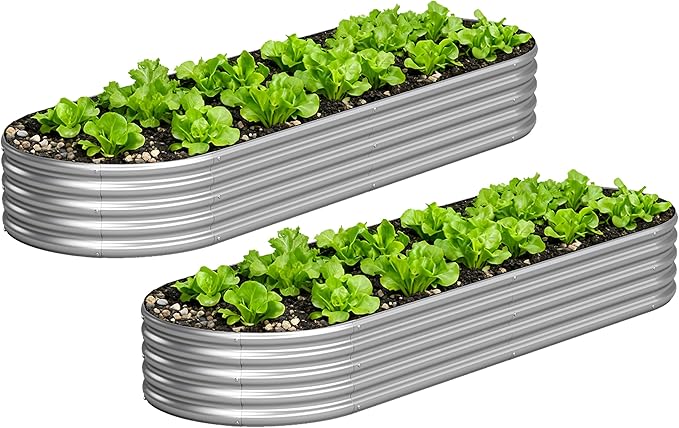 2PCS 8x2x1FT Galvanized Raised Garden Bed Kit, Vegetable Boxes-Oval Metal by Yortrek