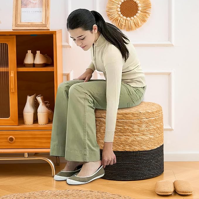 Wimarsbon Storage Pouf Ottoman, Hand Weaving Natural Straw Foot Stool, Bohemian - Image 5