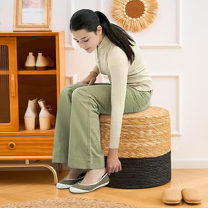 Wimarsbon 18'' Ottoman Pouf, Natural Braided Poof, Rustic Handweave Lounge - Image 5