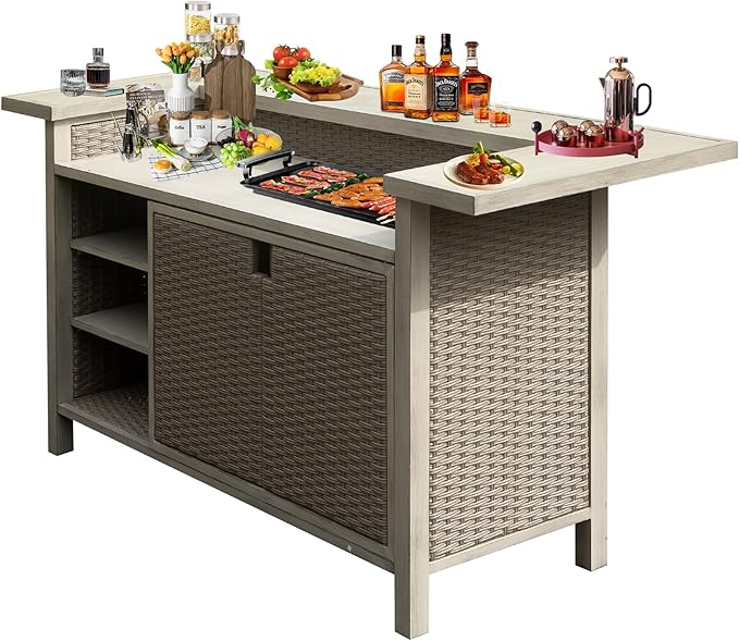 Domi Patio Bar Table, Outdoor Aluminum PE Wicker Bar Cart by domioutdoorliving