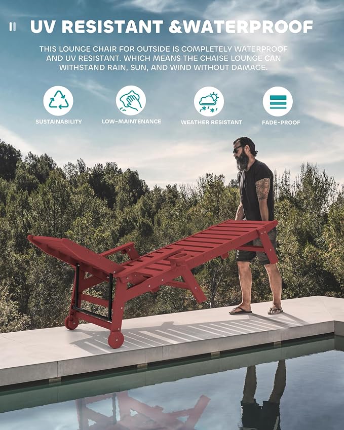 SERWALL Patio Chaise Lounge Chair Set of 4, 5 Positions Adjustable Poly Outdoor - Image 6