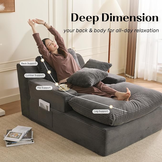 63" Chaise Lounge Chair Indoor, Set of Convertible Sleeper Sofa Couch - Image 6