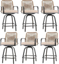 Patio Swivel Bar Stools Set of 6, Outdoor Rattan Height Bar Patio Swivel Chairs by Godappe